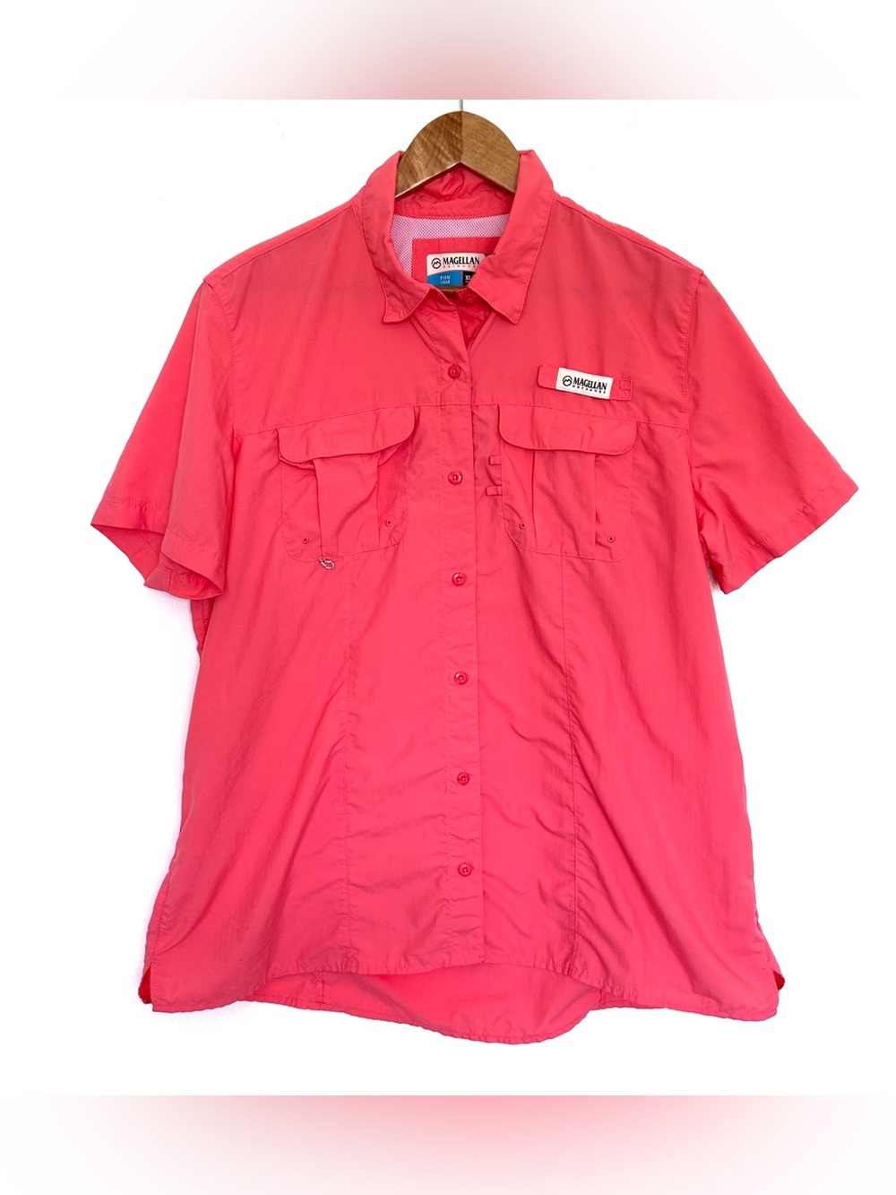 Magellan Fish Gear Shirt Women’s XL Button Up Short Sleeve Pockets Collared Top